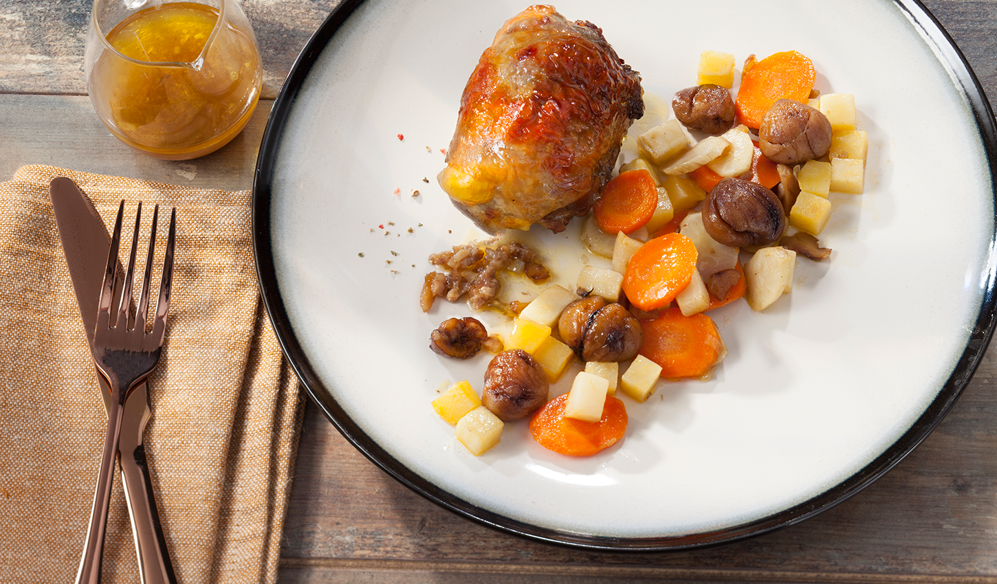 Balotinas de gallinas de Guinea rellenas de castañas y verduras de invierno | Albal®