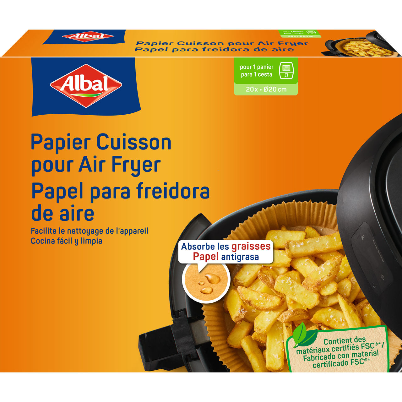 Albal Air fryer Baking Paper, packshot, EmpCo Update, Sep. 2026, FR, ES, GS1