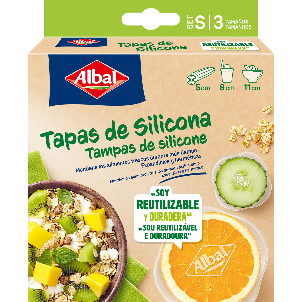 Caja de tapas de silicona reutilizables, set de 3 tamaños (5 cm, 8 cm y 11 cm), para mantener los alimentos frescos por más tiempo.